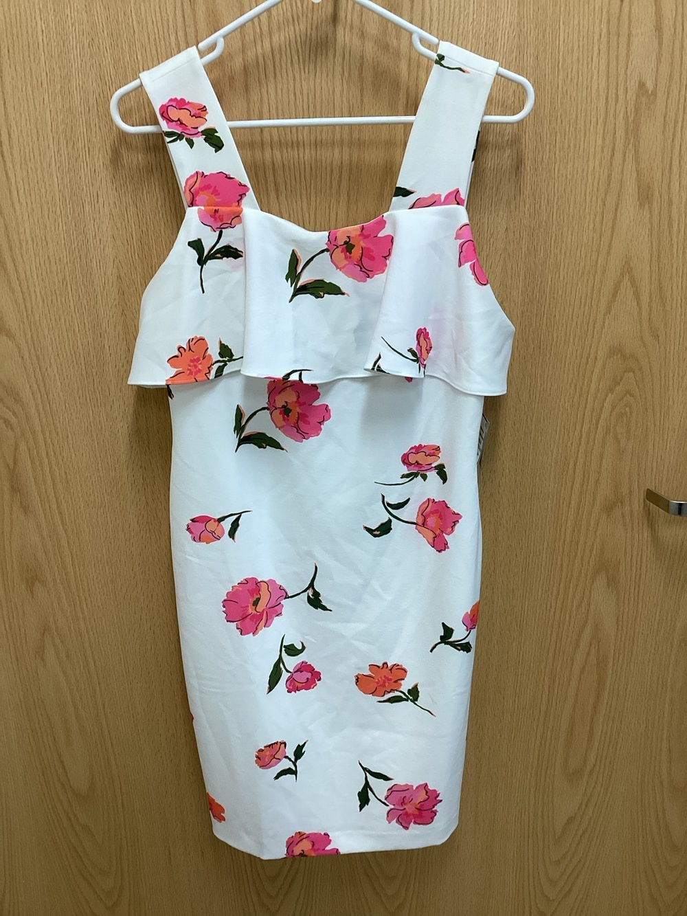 White Floral Ruffle Sundress with Pink Blooms